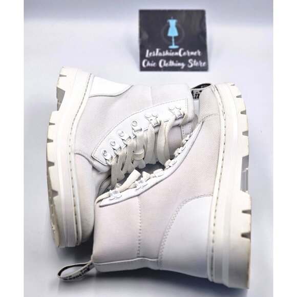 Dr Martens Women White White Canvas Combs Combat Chunky Platform Boots Sz 8 2520 - Picture 14 of 16